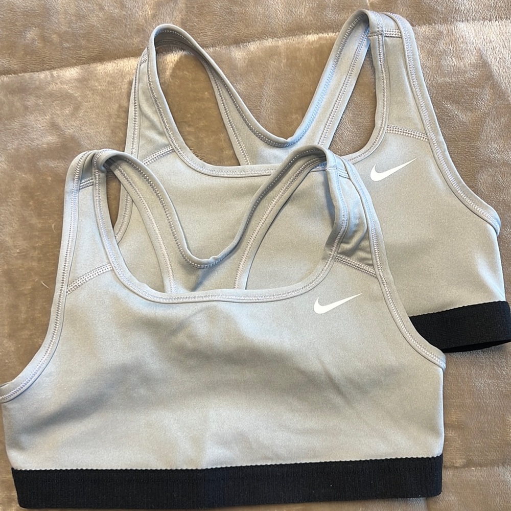 Nike Kids Light Gray and Black Racerback Sports Bras (Pair)